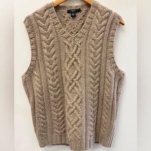J Crew Tan Cable Knit Lambswool Sweater Vest Size Large C15